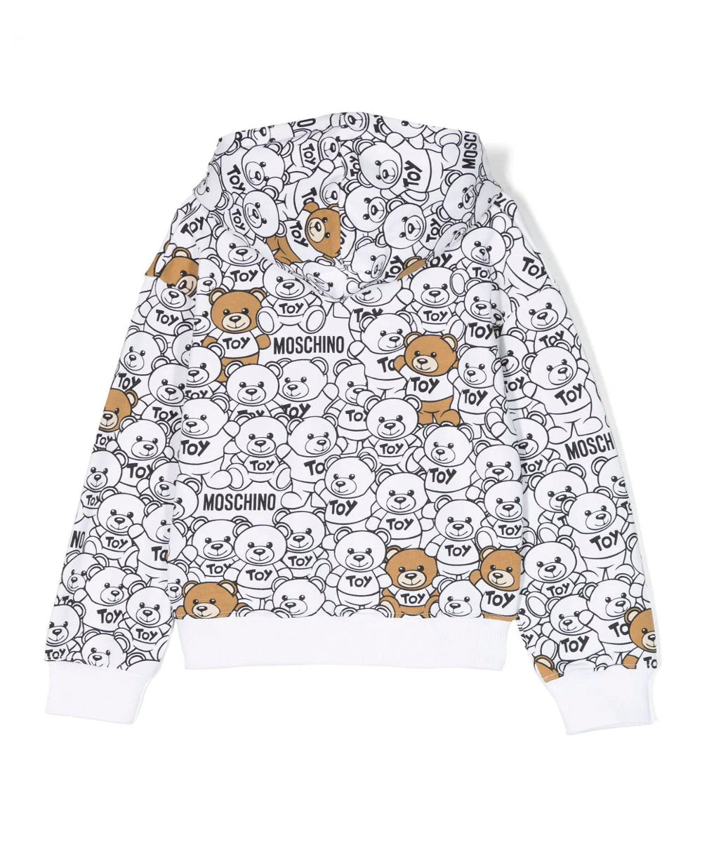 Felpa con Cappuccio Moschino Kids Bianca con Stampa Leo Teddy"