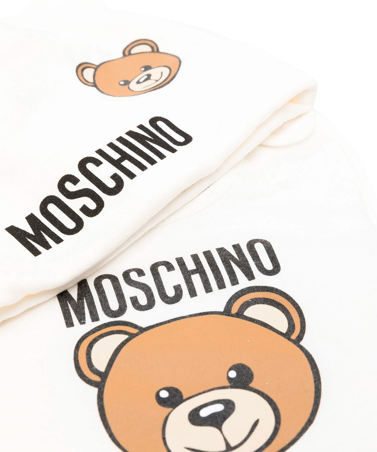 Moschino Kids Set Berretto e Bavaglino Panna com Motivo Teddy Bear