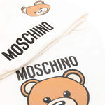 Moschino Kids Set Berretto e Bavaglino Panna com Motivo Teddy Bear