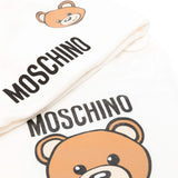 Moschino Kids Set Berretto e Bavaglino Panna com Motivo Teddy Bear