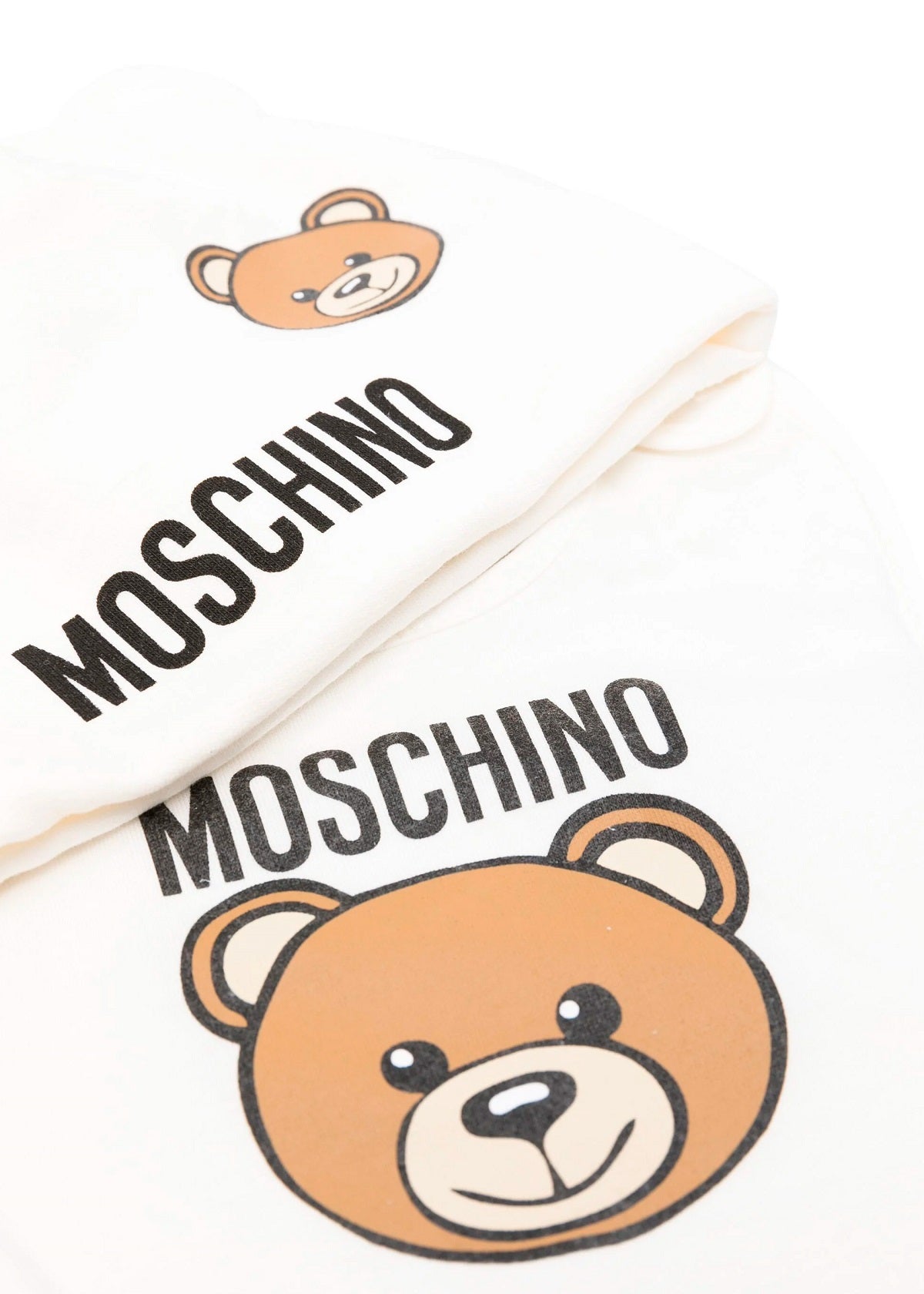 Moschino Kids Set Berretto e Bavaglino Panna com Motivo Teddy Bear