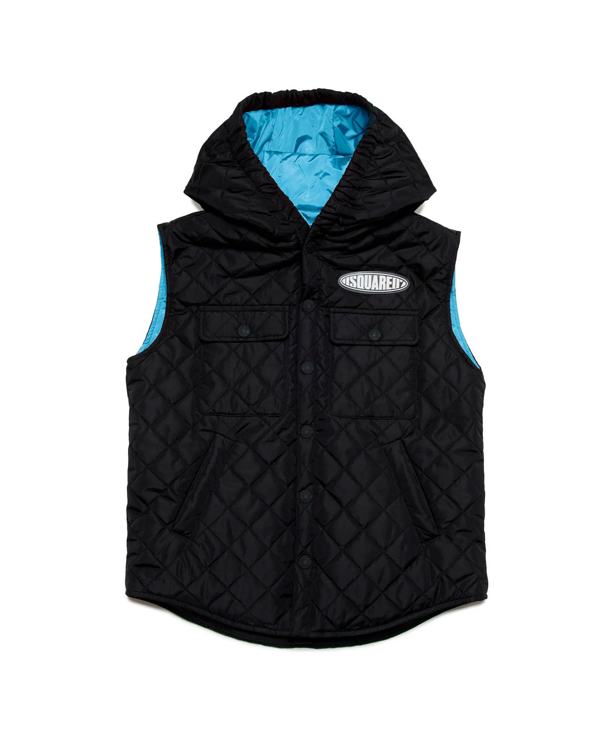 Dsquared2 Kids Piumino Smanicato Nero con Patch Logo Surf per Bambini