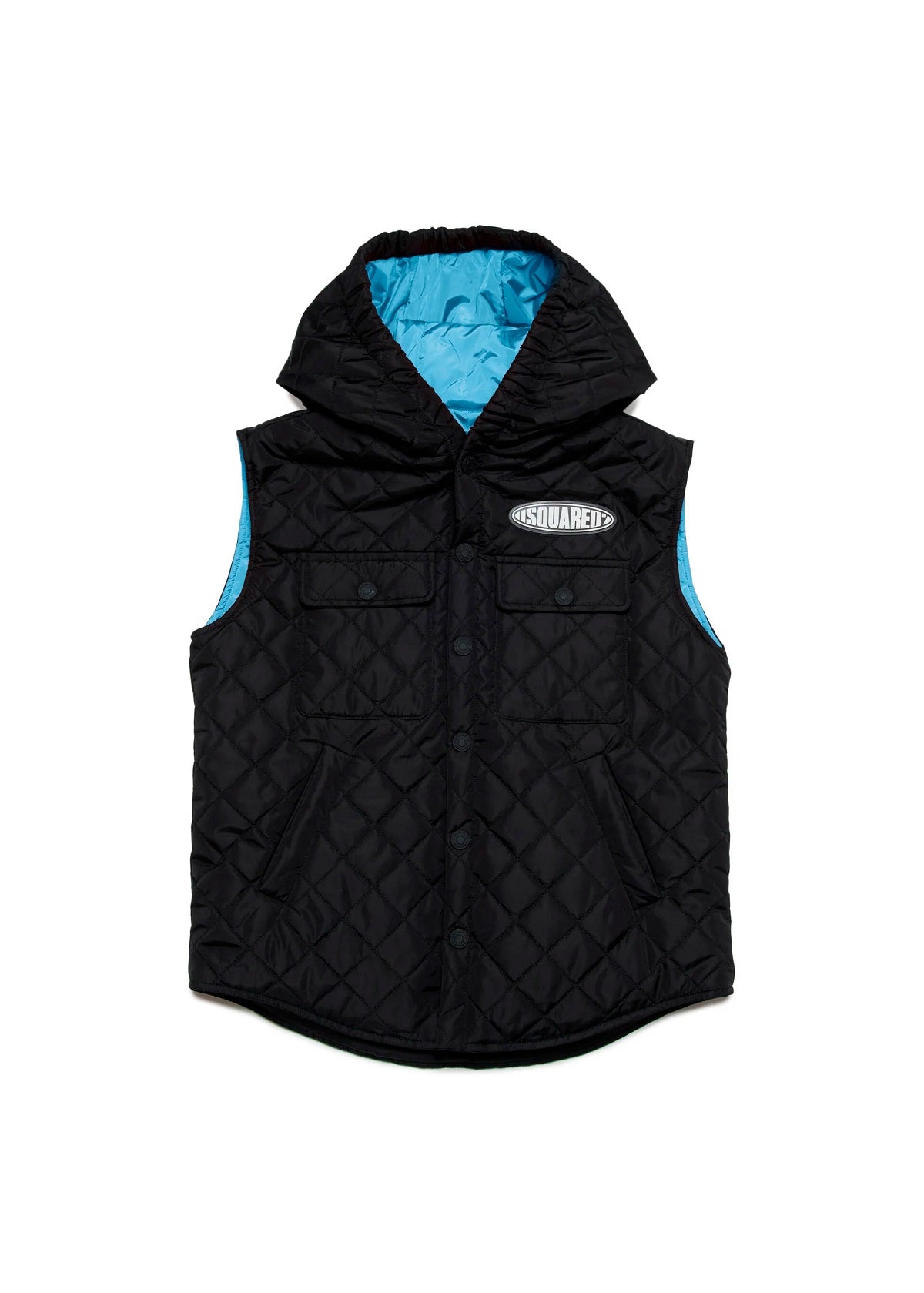 Dsquared2 Kids Piumino Smanicato Nero con Patch Logo Surf per Bambini