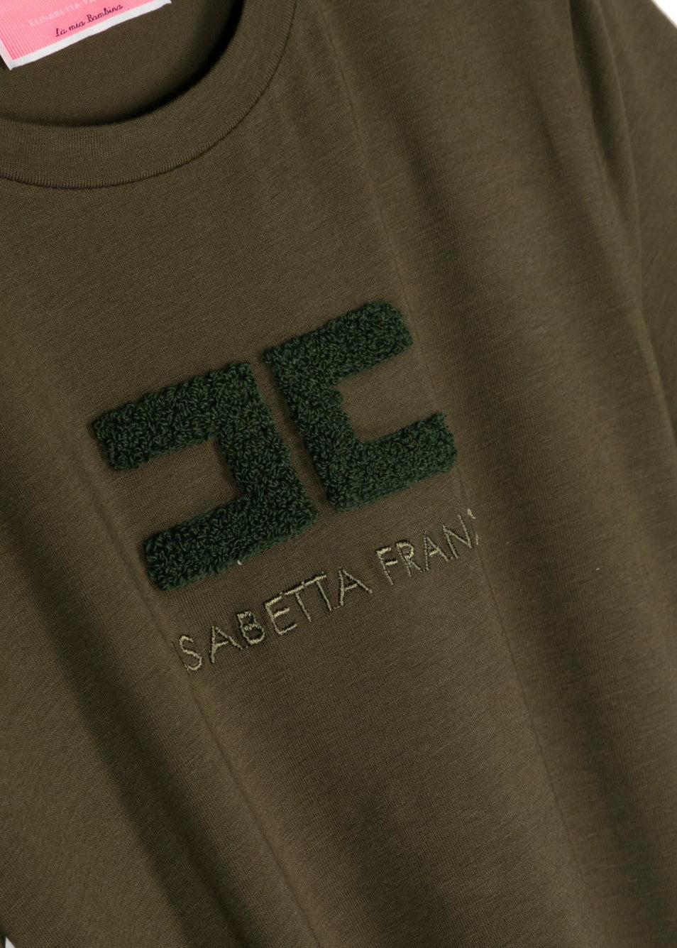 T-shirt con Ricamo Elisabetta Franchi La Mia Bambina in Verde Militare