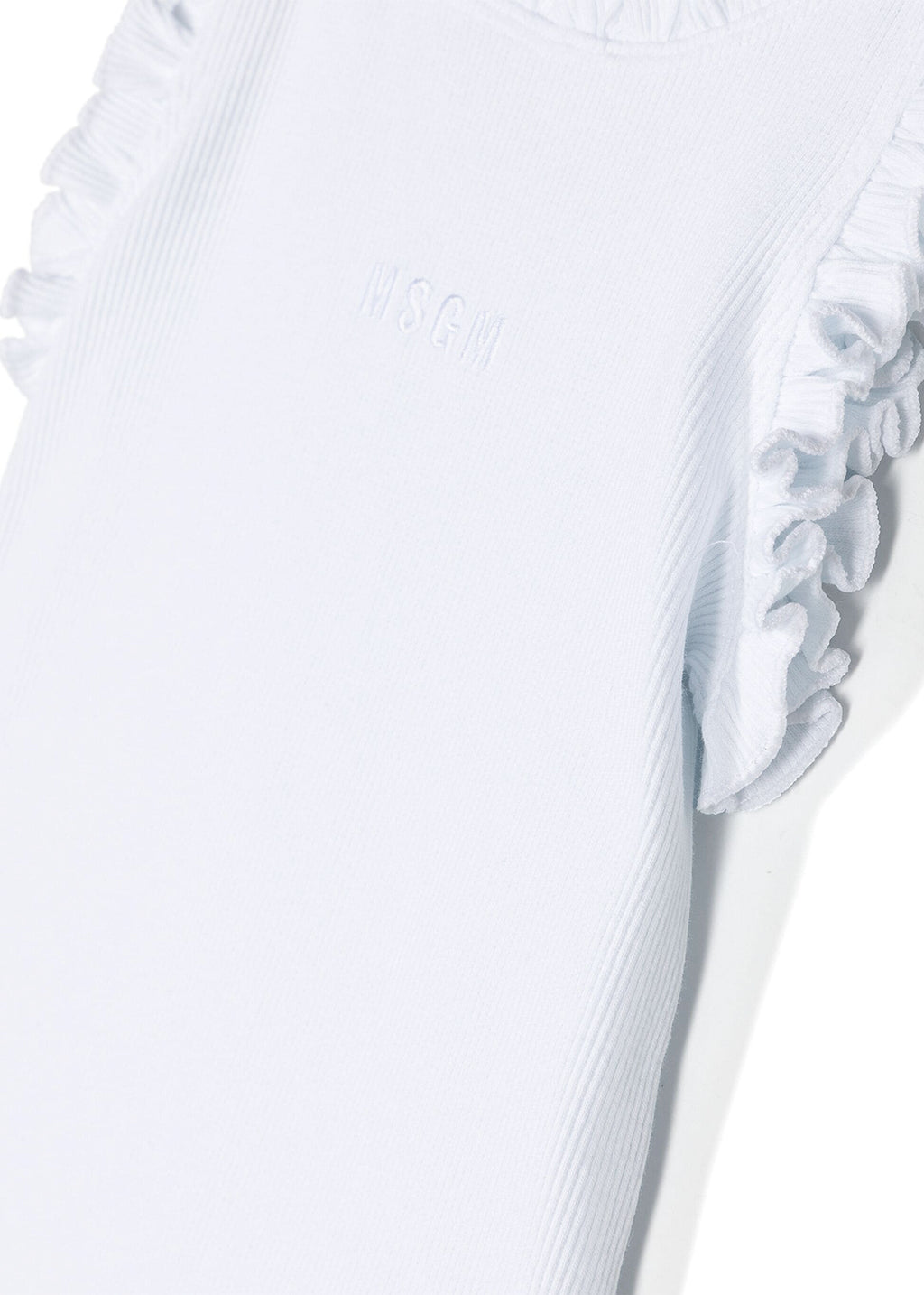 Msgm Kids Canotta a Costine Bianca con Ruches
