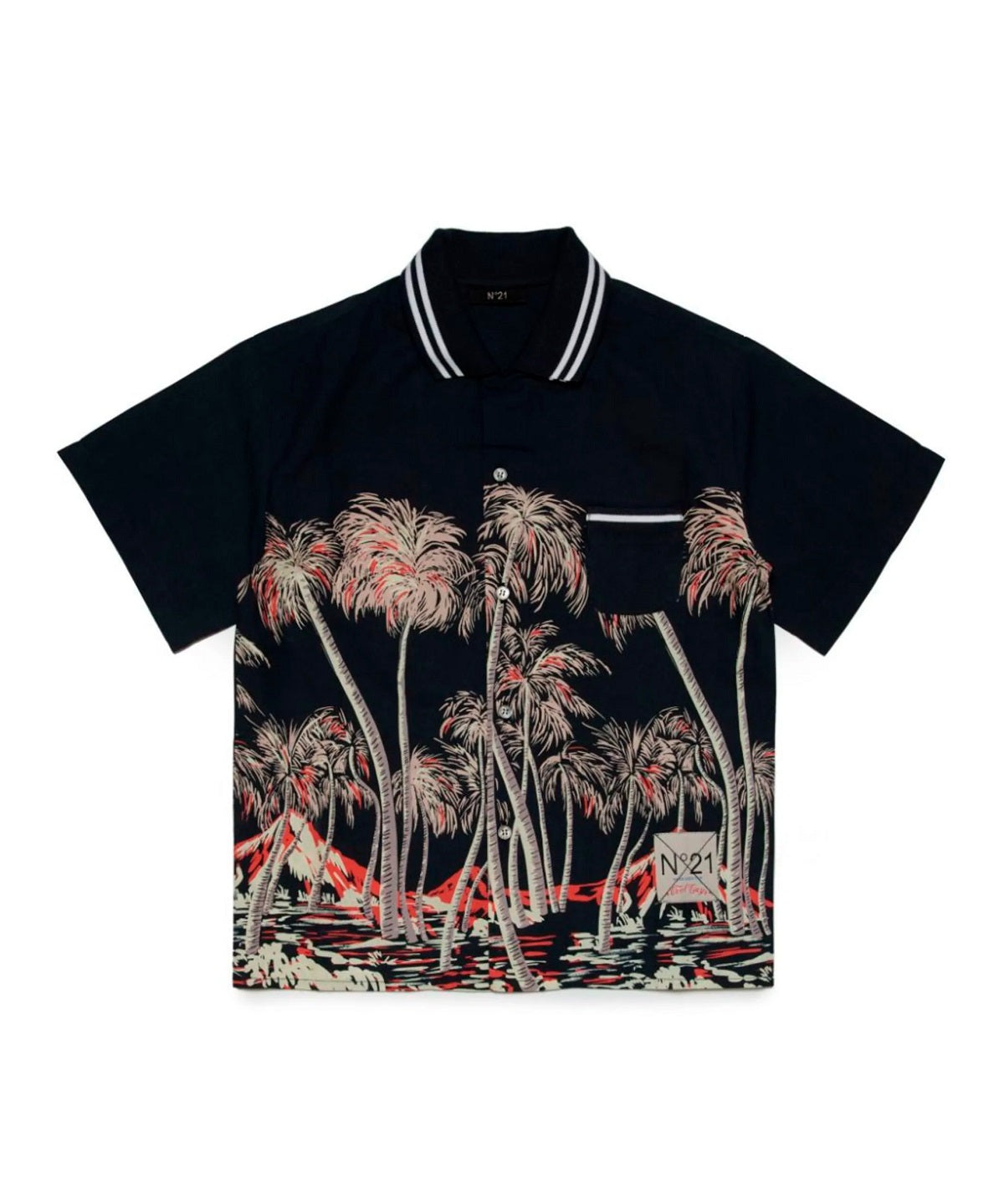 N°21 Kids Camicia Bowling in Popeline con Stampa Palme