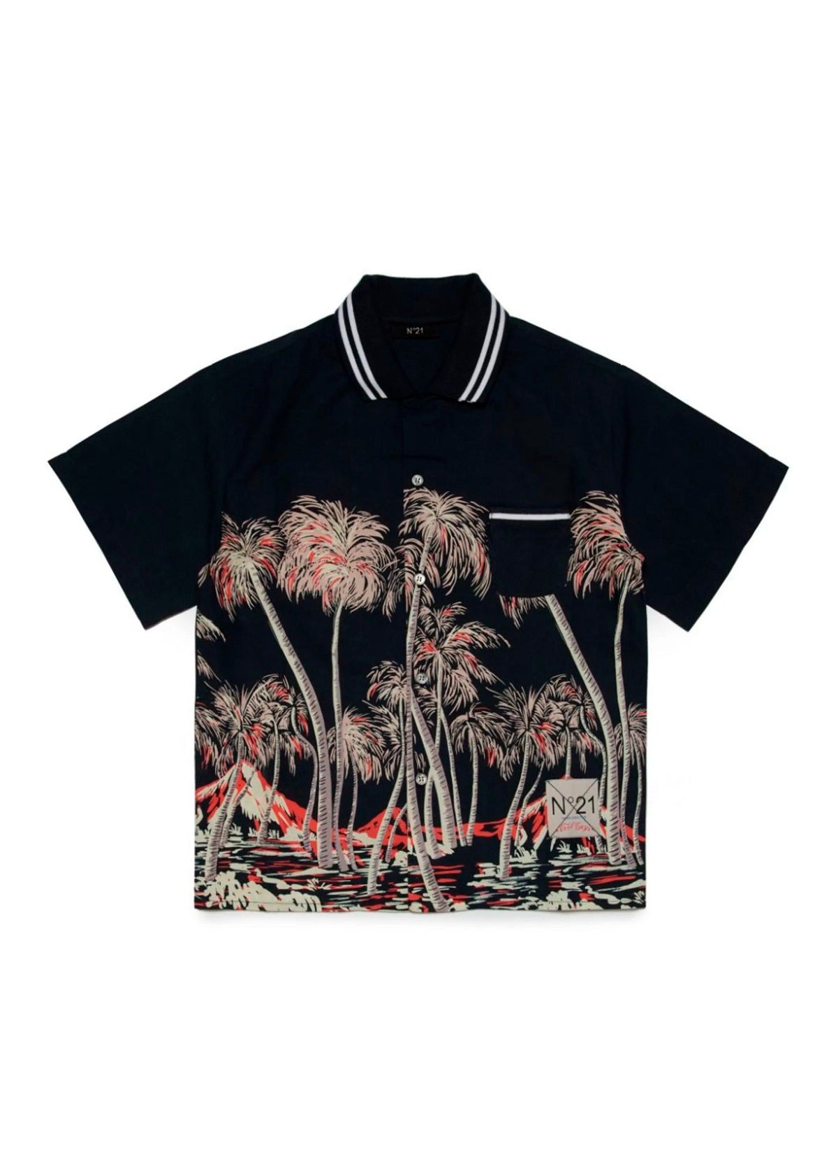 N°21 Kids Camicia Bowling in Popeline con Stampa Palme