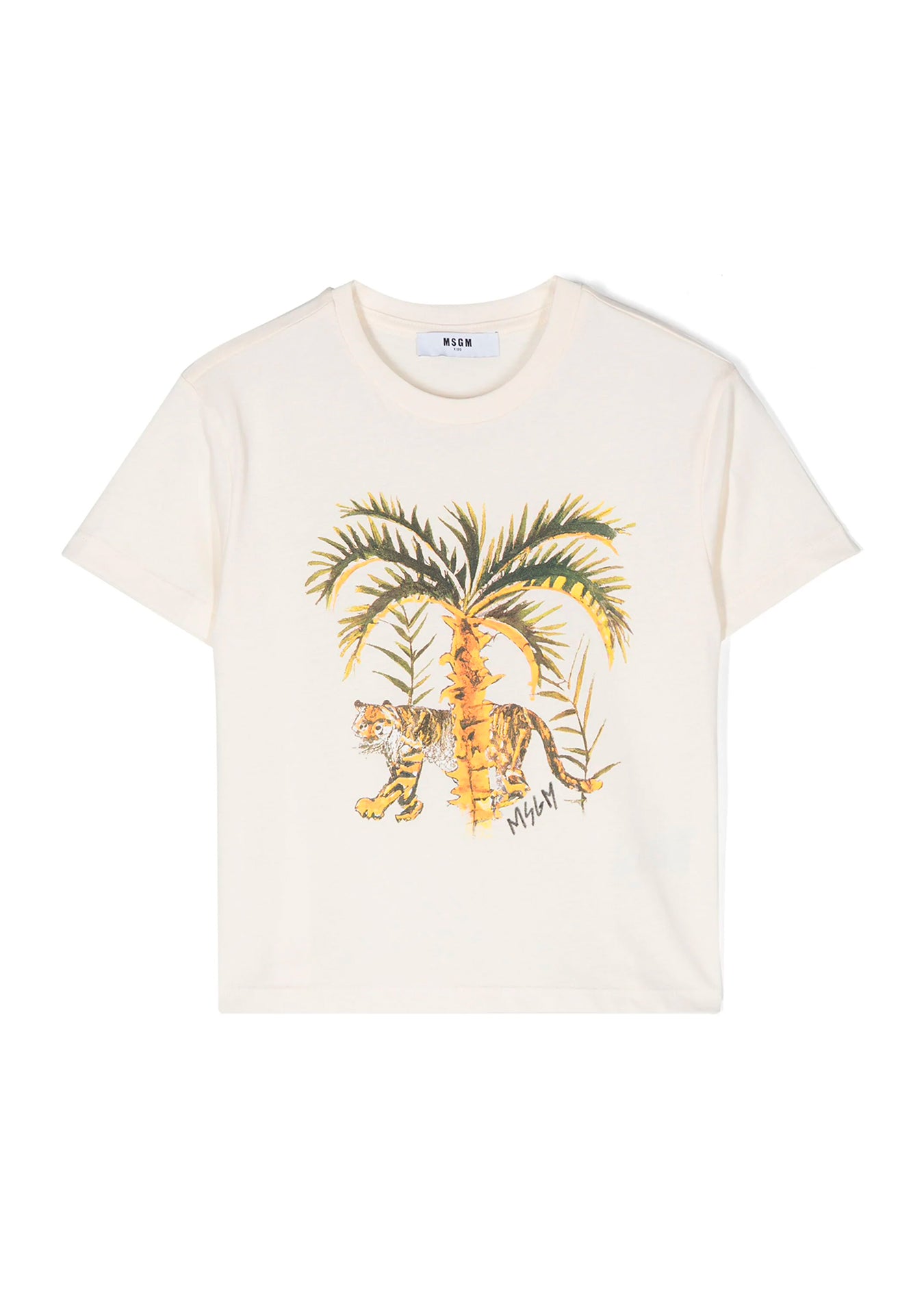 MSGM Kids T-Shirt Crema con Stampa Palme per Bambini