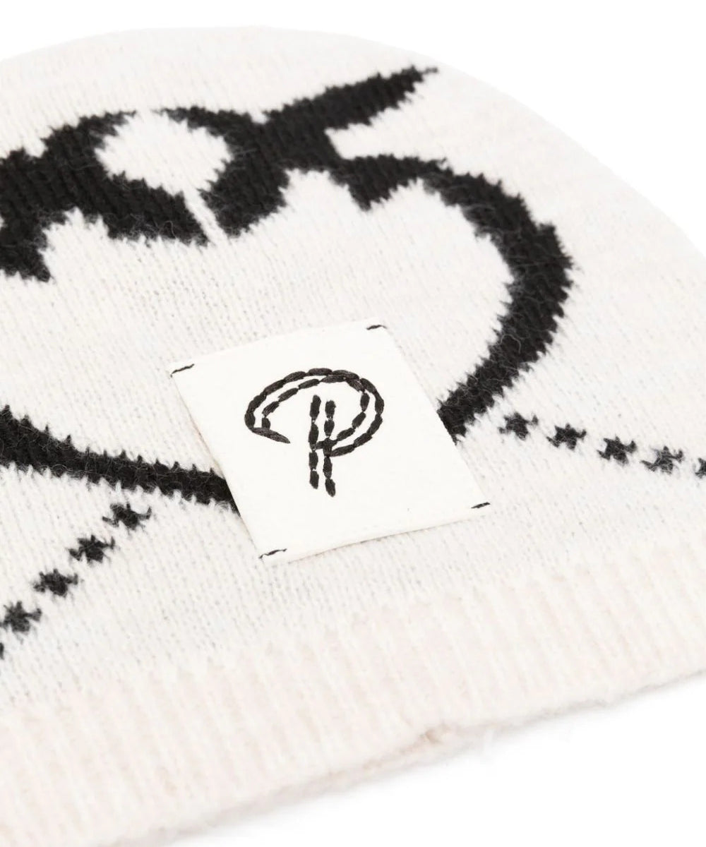 Berretto Pinko Kids a Intarsio con Logo: Raffinatezza in Crema, Maglia Elastica e Finiture a Costine