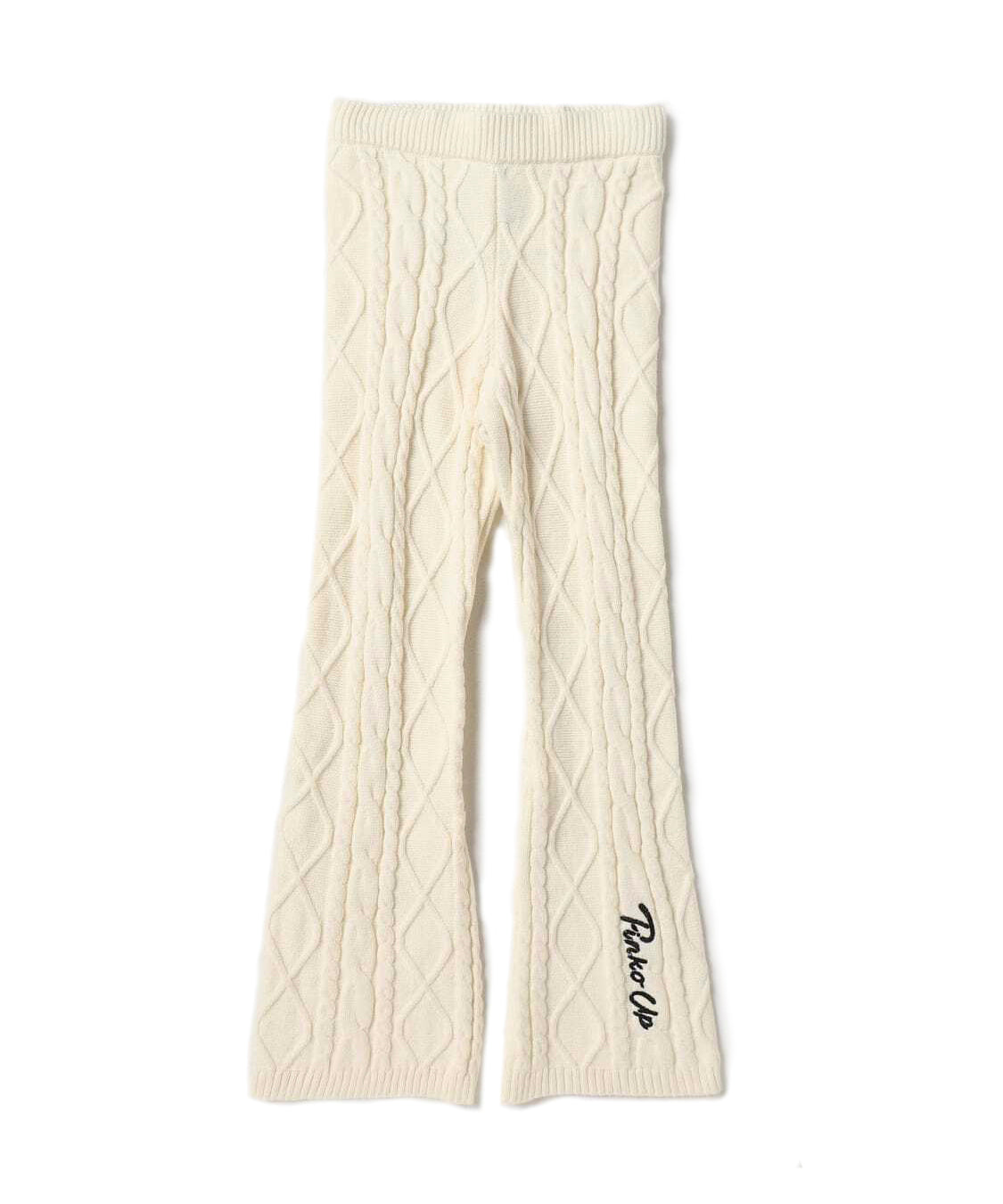 Pantalone in Lana Intrecciata a Zampa Pinko Kids: Eleganza Bianco Crema con Maglia a Trecce e Dettagli Chic