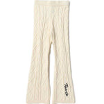 Pantalone in Lana Intrecciata a Zampa Pinko Kids: Eleganza Bianco Crema con Maglia a Trecce e Dettagli Chic
