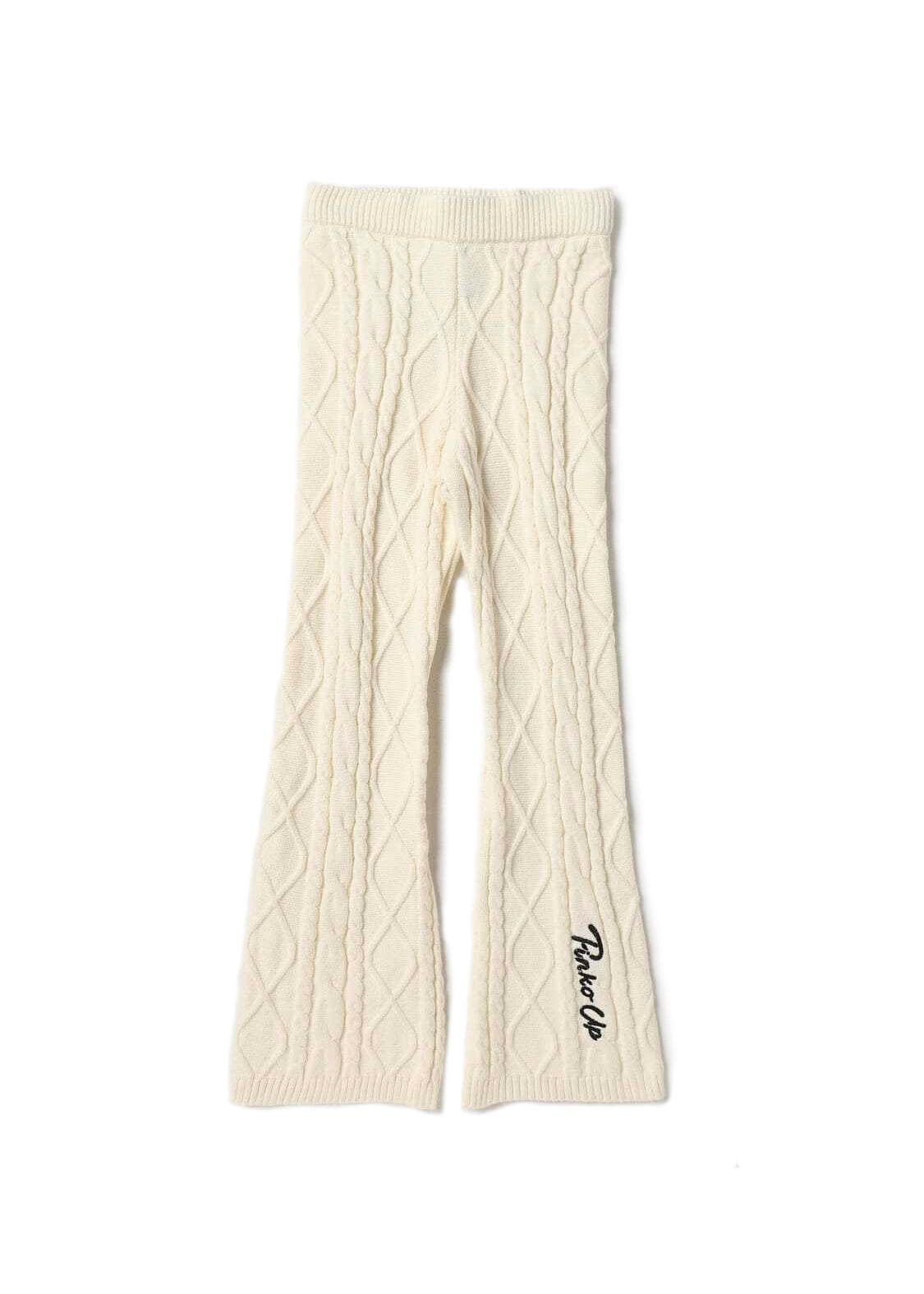 Pantalone in Lana Intrecciata a Zampa Pinko Kids: Eleganza Bianco Crema con Maglia a Trecce e Dettagli Chic