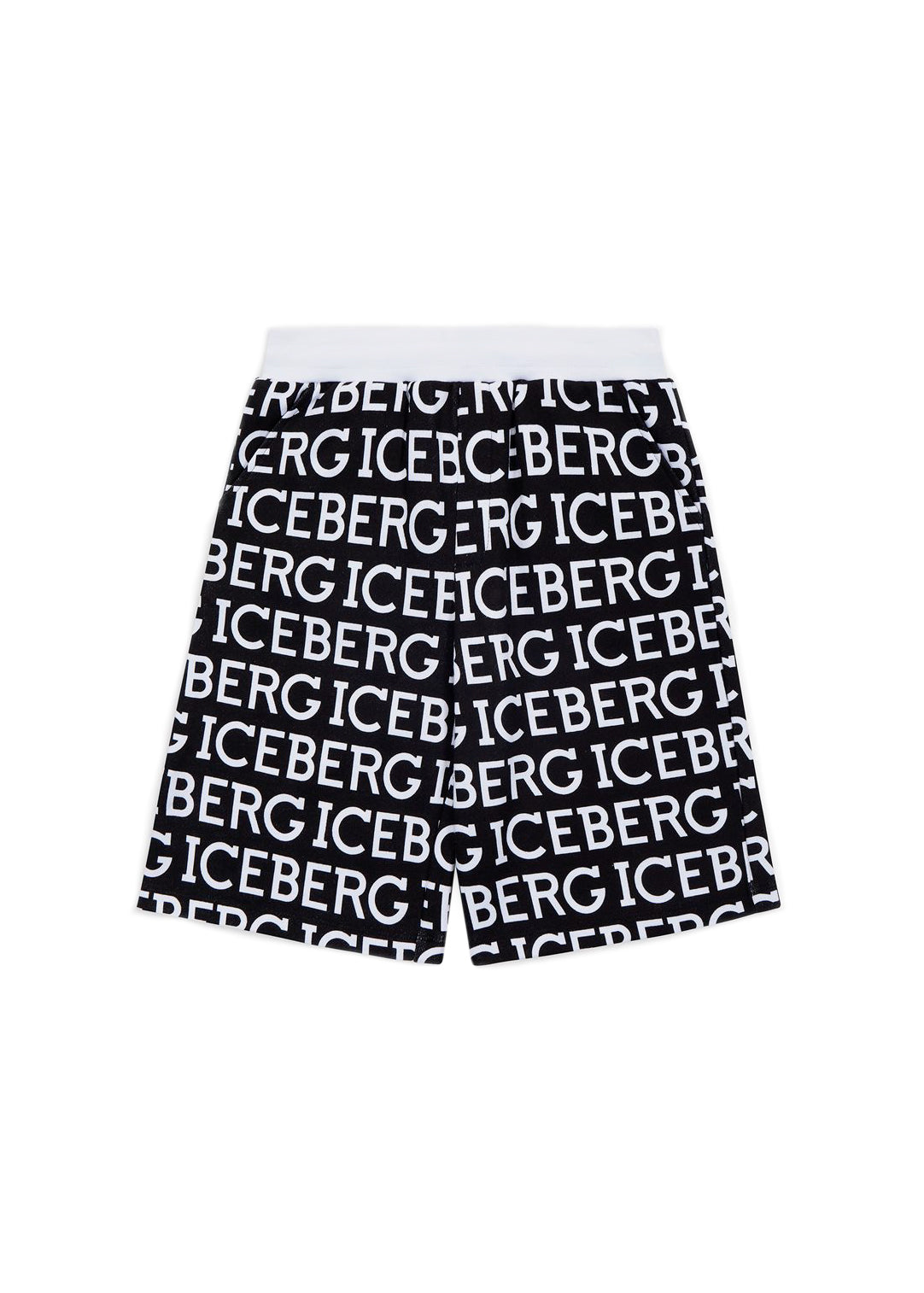 Iceberg Kids Bermuda in Felpa Nero con Logo All-over per Bambini