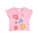 Moschino Kids T-Shirt Rosa con Stampa Cuori per Neonate