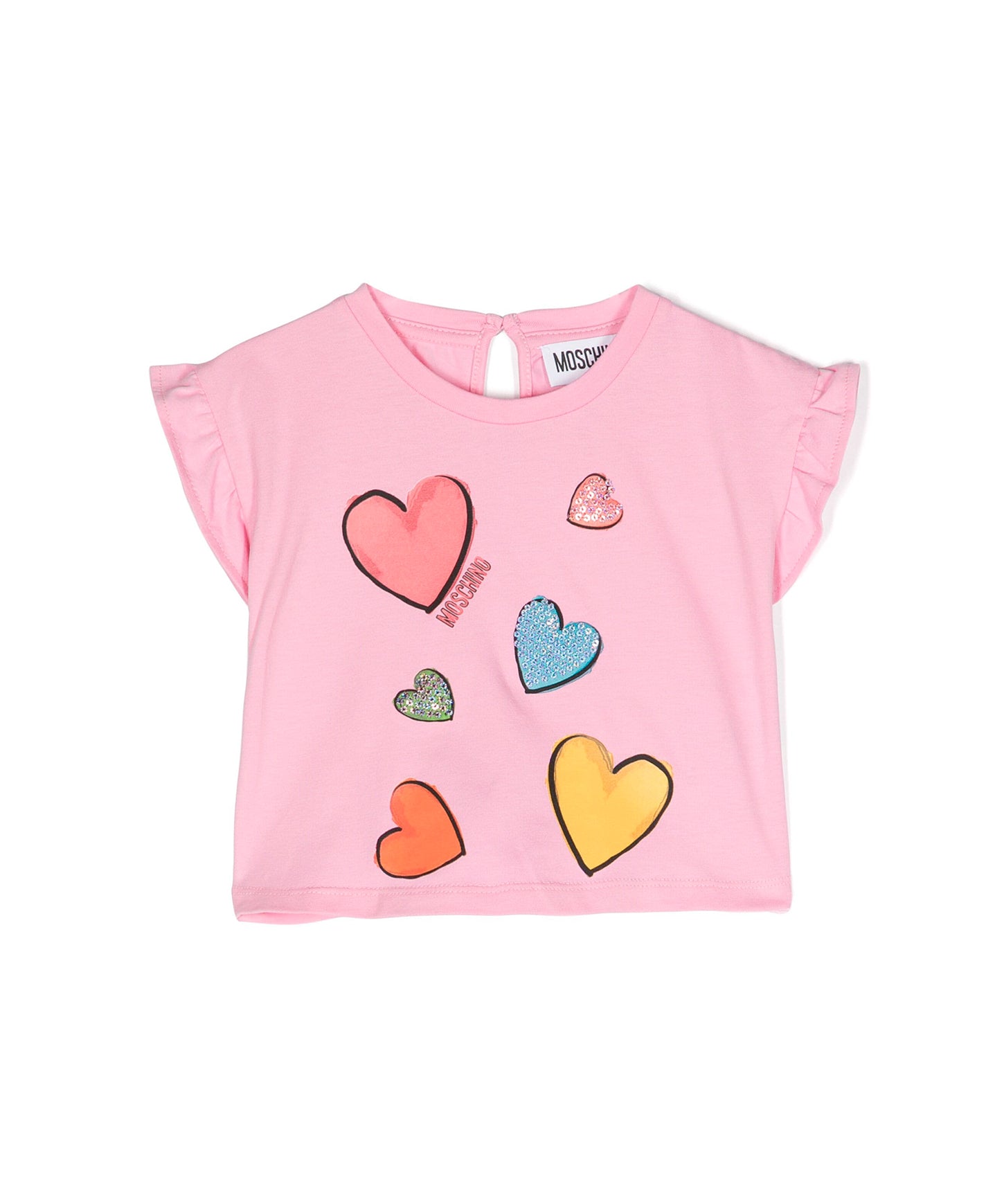 Moschino Kids T-Shirt Rosa con Stampa Cuori per Neonate