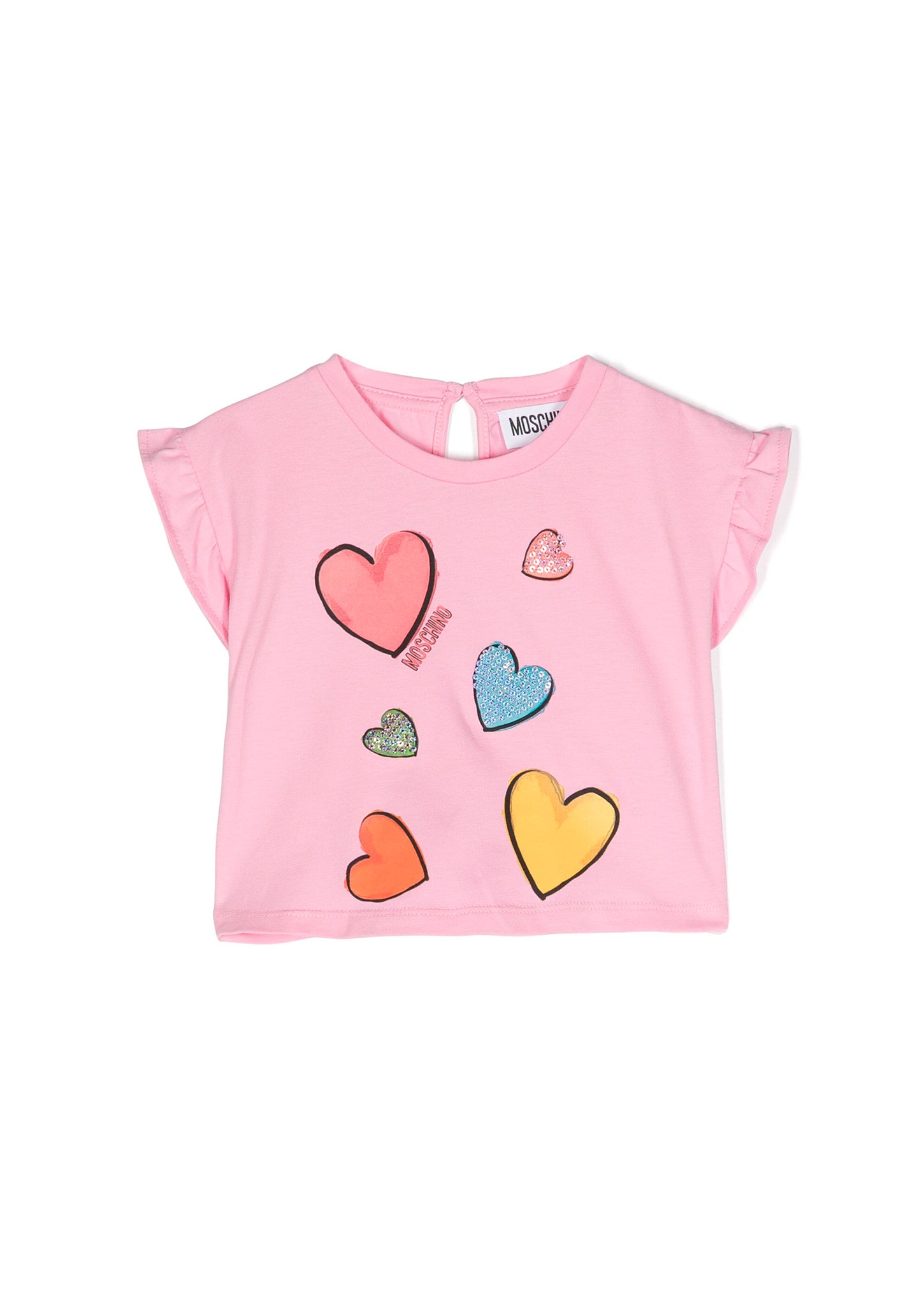 Moschino Kids T-Shirt Rosa con Stampa Cuori per Neonate