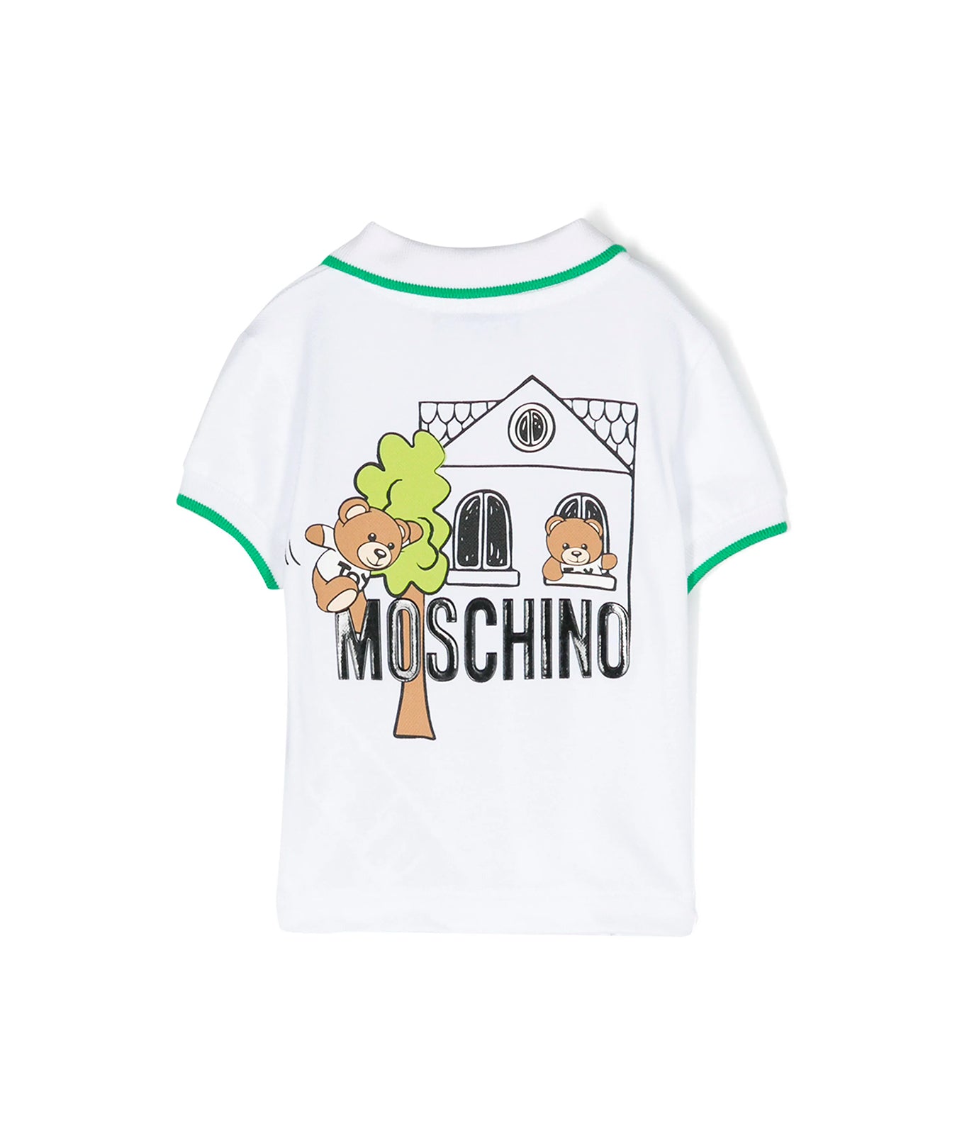 Moschino Kids Polo Bianca con Stampa per Neonati