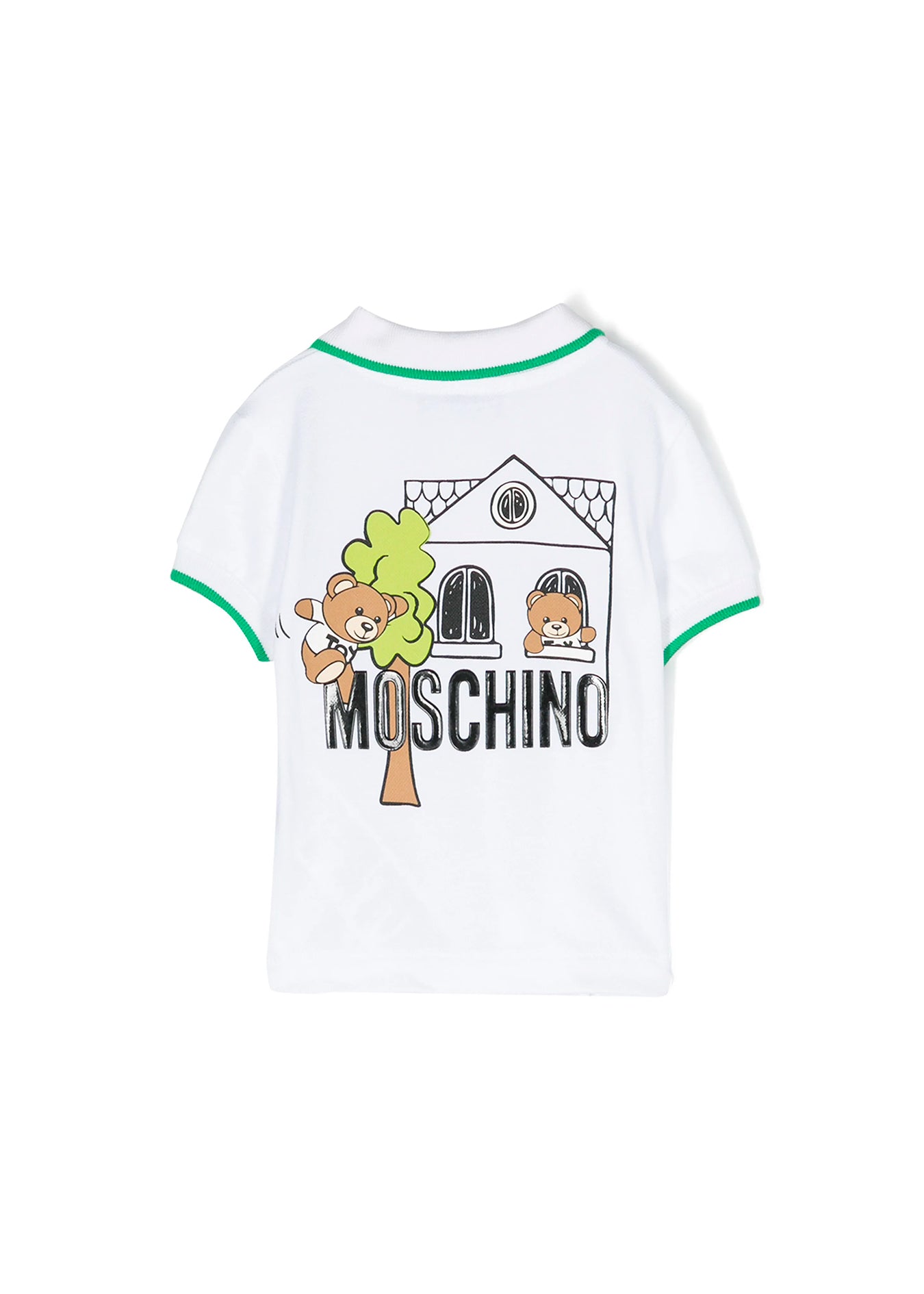 Moschino Kids Polo Bianca con Stampa per Neonati