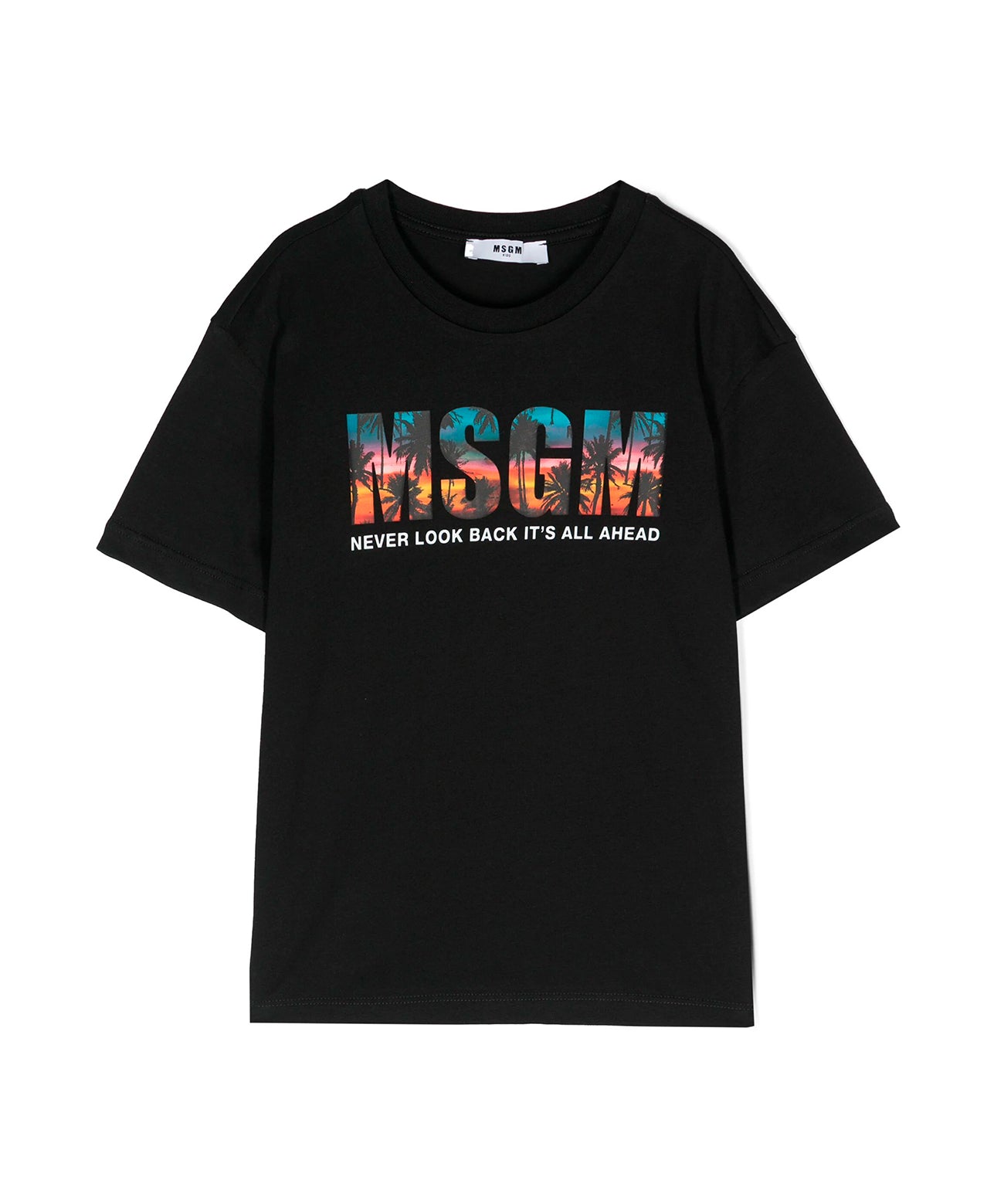 MSGM Kids T-Shirt Nera con Stampa Logo Multicolor
