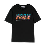 MSGM Kids T-Shirt Nera con Stampa Logo Multicolor
