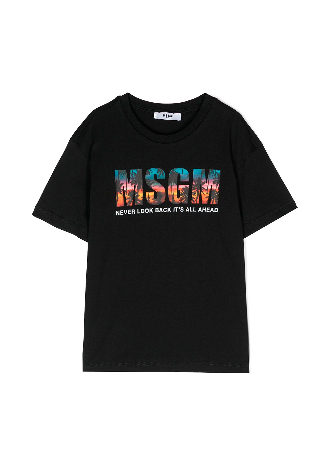 MSGM Kids T-Shirt Nera con Stampa Logo Multicolor