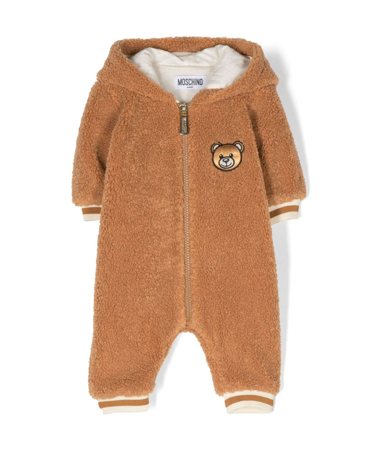 Tutina Moschino Kids Color Caramello con Cappuccio Teddy: Comfort e Stile per il Tuo Bambino