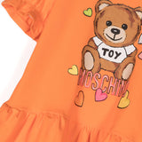 Moschino Kids Abito Arancione con Stampa Teddy Bear per Neonate
