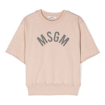 MSGM Kids Felpa Girocollo Beige a Maniche Corte