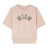 MSGM Kids Felpa Girocollo Beige a Maniche Corte