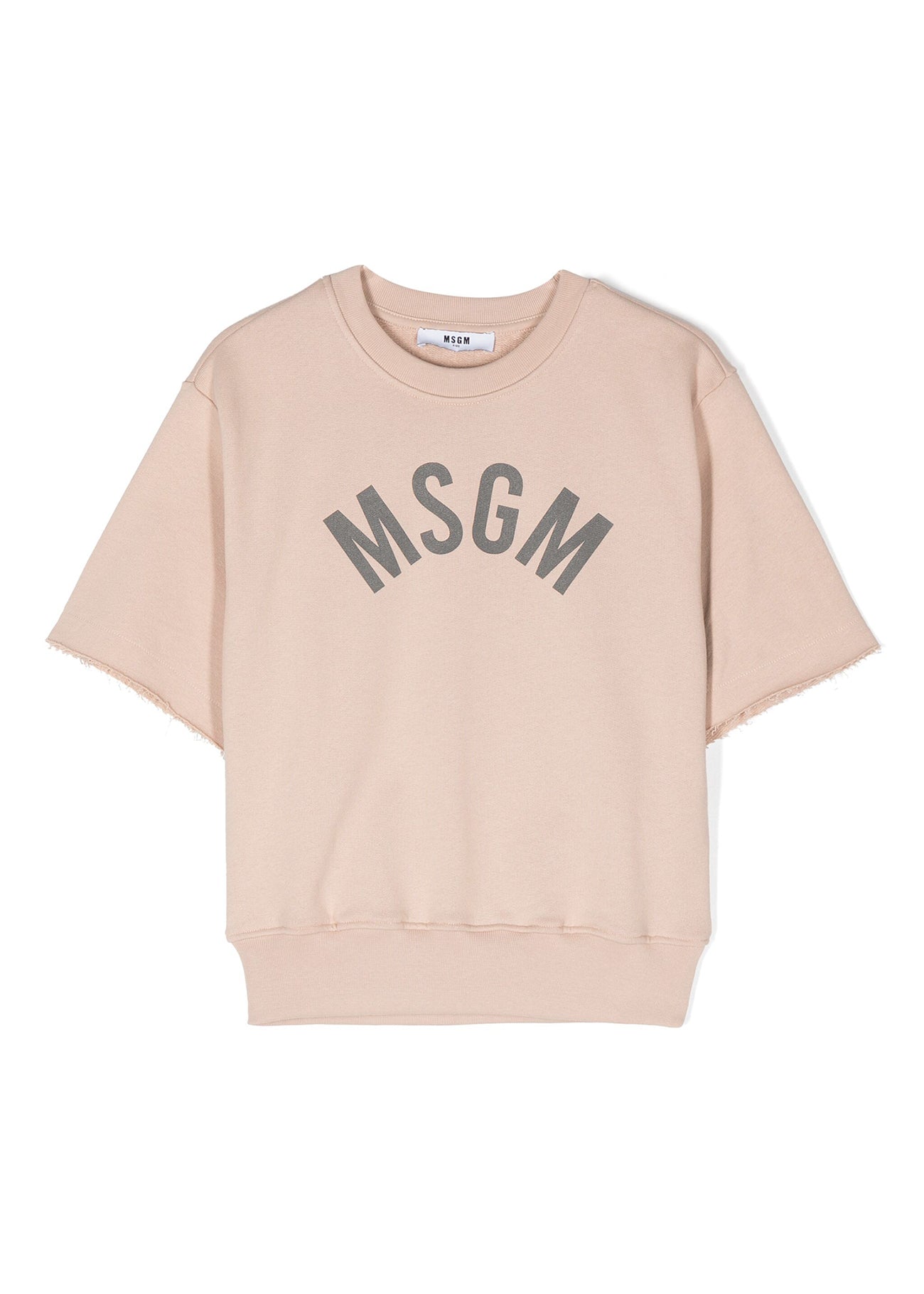 MSGM Kids Felpa Girocollo Beige a Maniche Corte