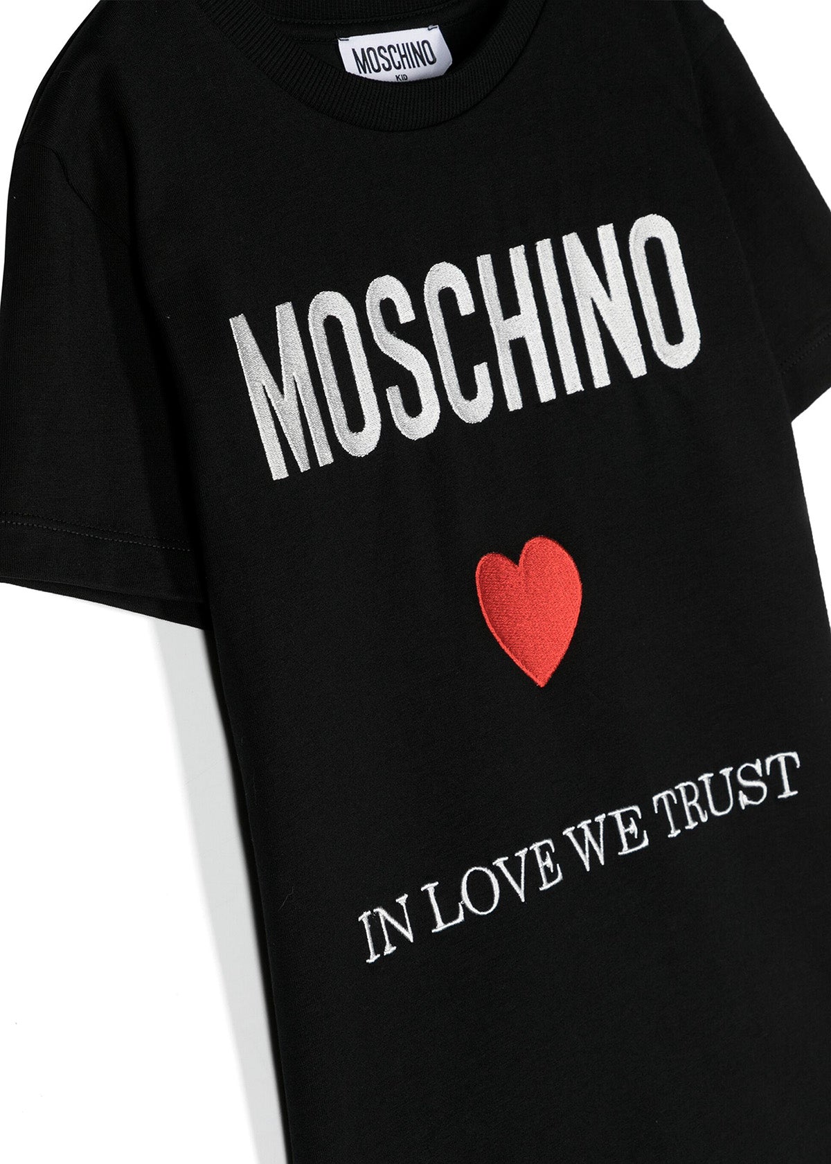 Moschino Kids T-Shirt Nera con Ricamo Cuore per Bambine