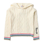 Maglione con Cappuccio in Lana Intrecciata Pinko Kids: Eleganza Bianco Crema con Maglia a Trecce e Dettagli Chic