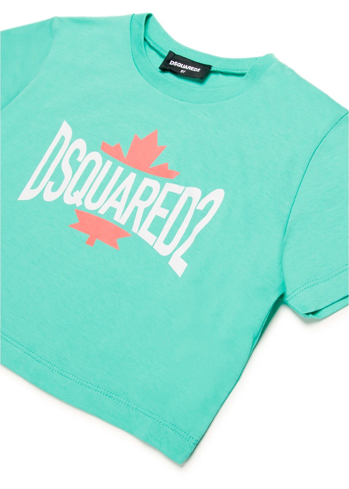 Dsquared2 Kids T-shirt Verde Acqua Cropped con Logo Grafica Leaf