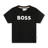 Boss Kids Black Logo Print T-Shirt for Babies
