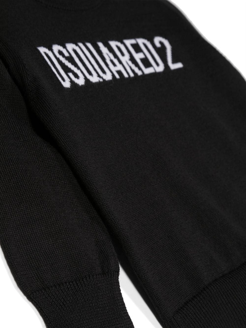 Maglioncino DSquared2 Kids Nero in Misto Lana con Logo Bianco | Maniche Lunghe e Dettagli a Costine