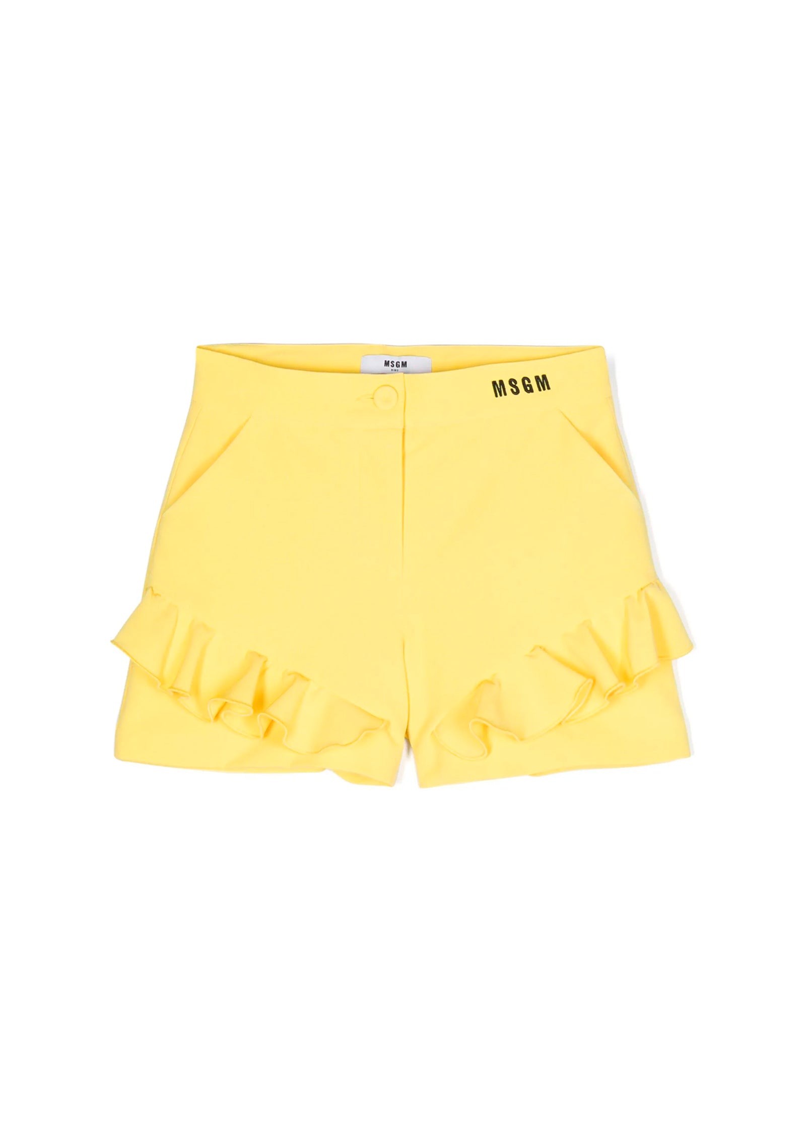 Msgm Kids Short Giallo con Ruches per Bambine