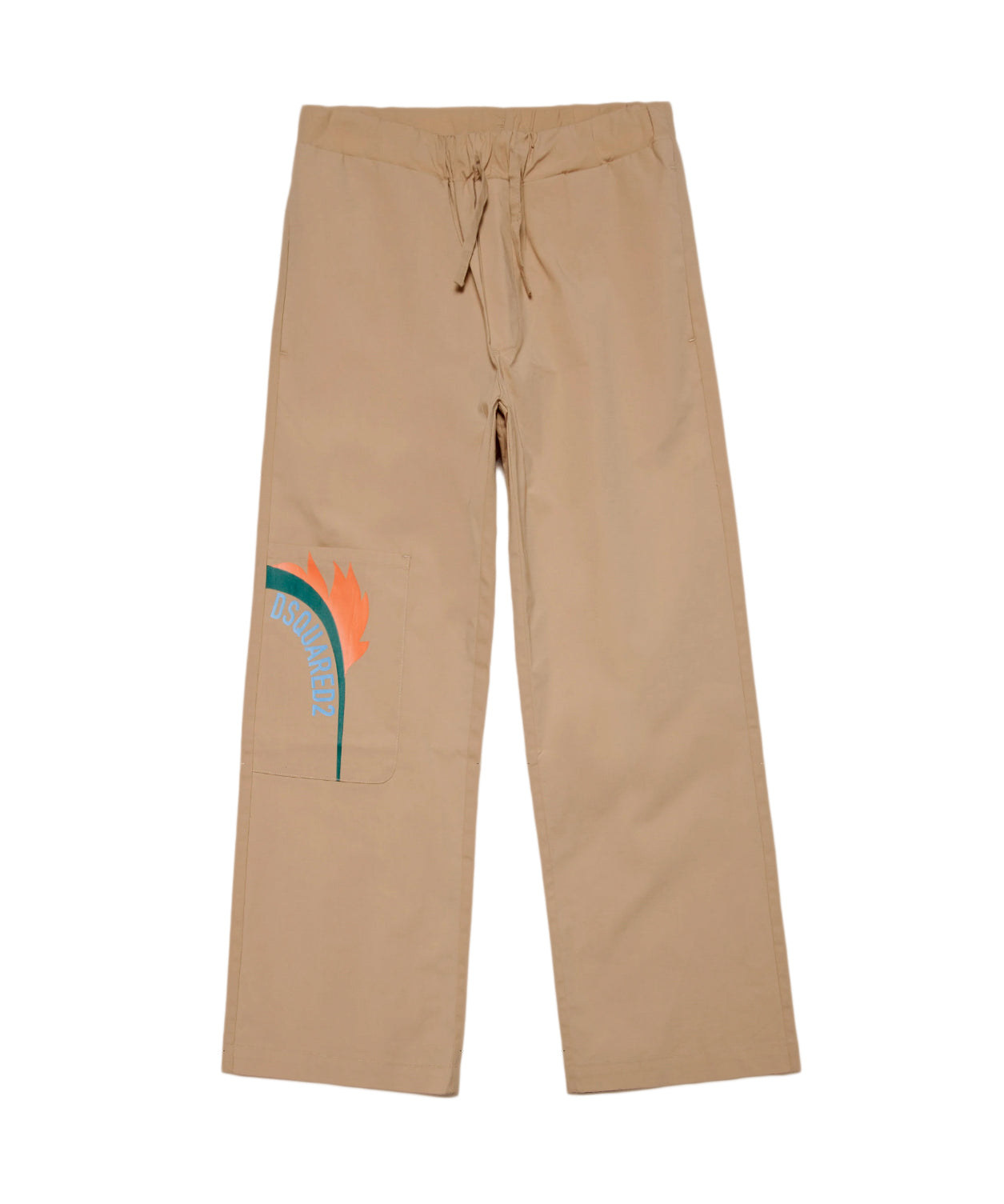 Dsquared2 Kids Pantalone Beige in Cotone Wide Fit