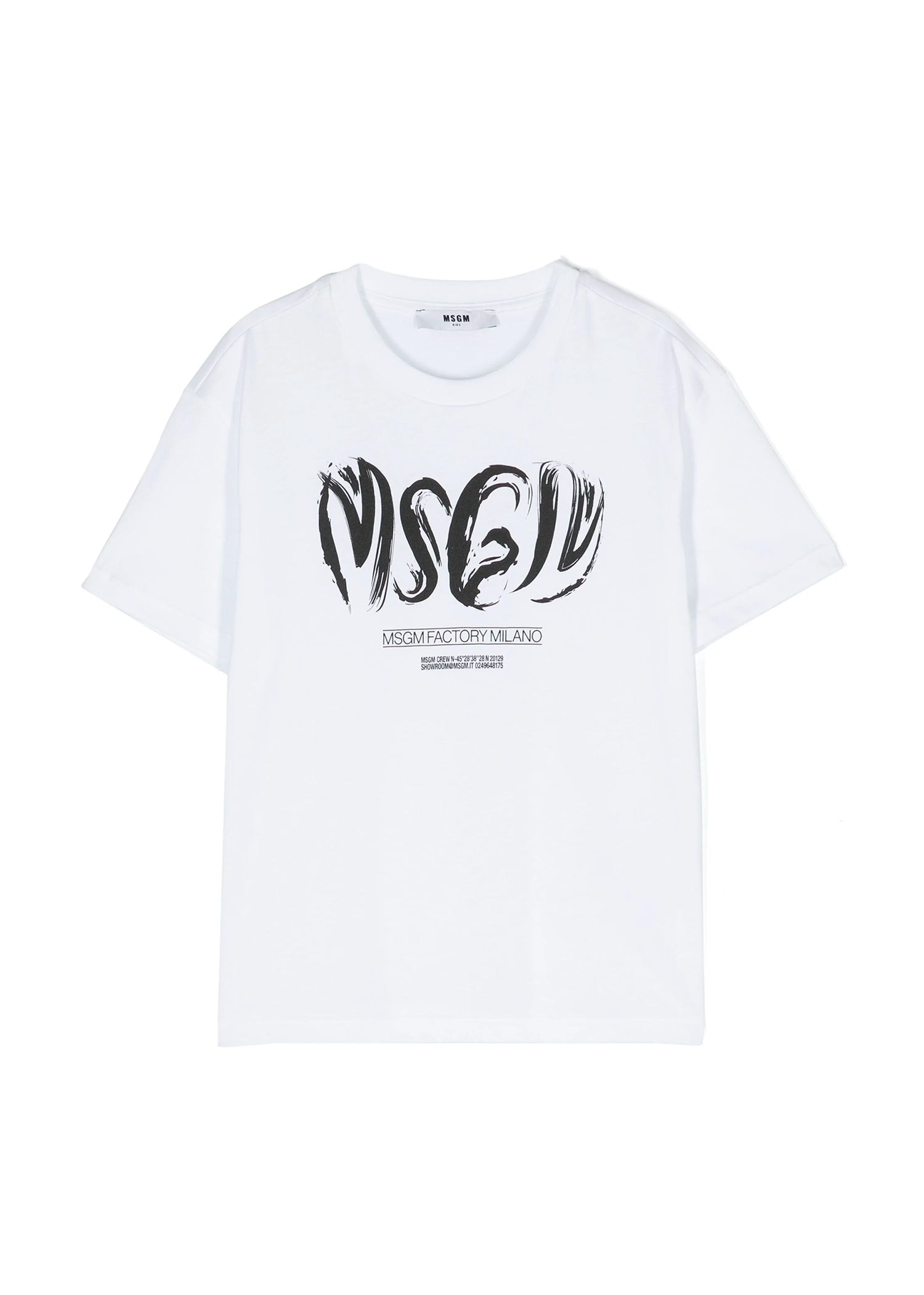 MSGM Kids T-Shirt Bianca con Stampa Logo (fronte)