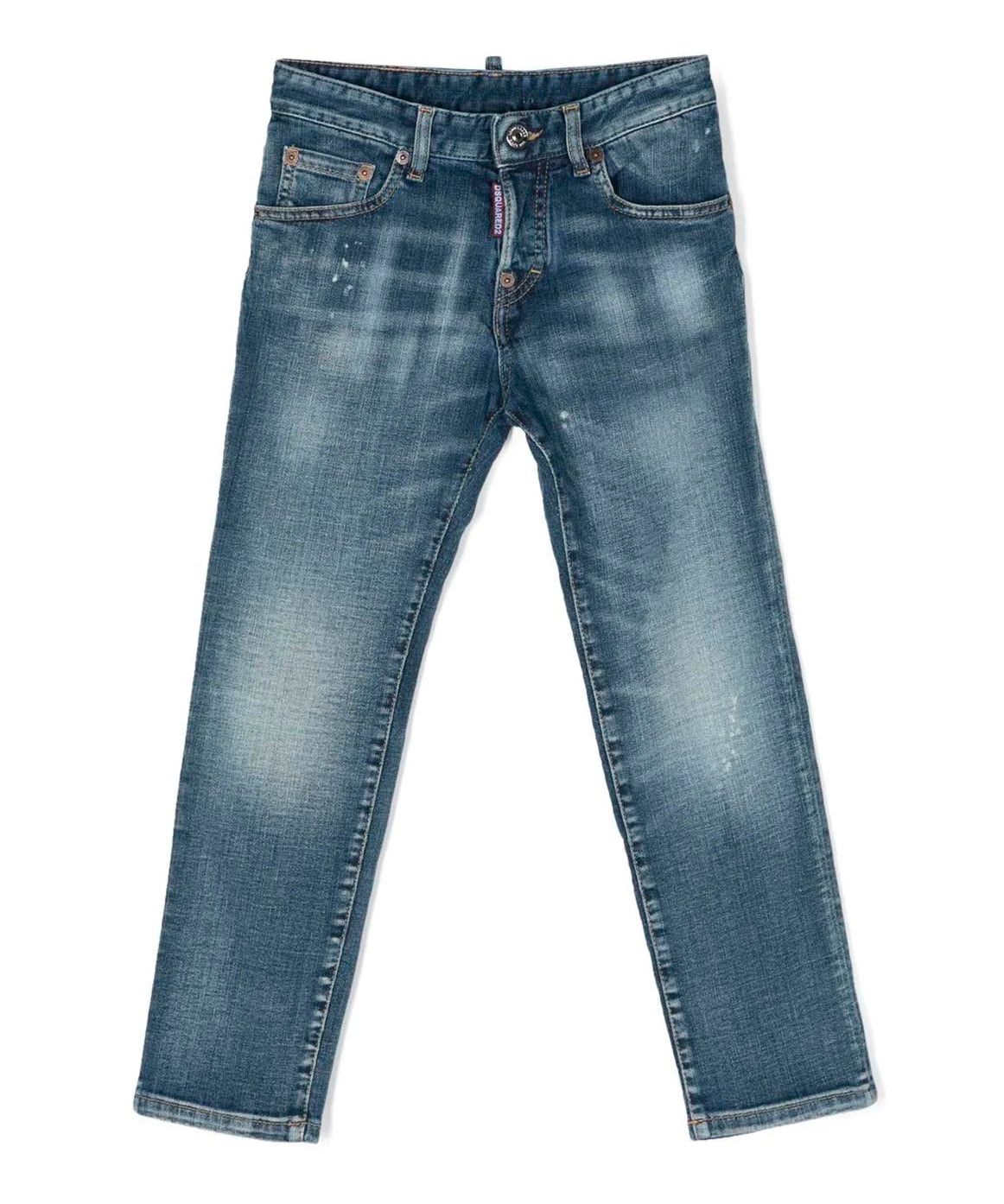 Jeans Skinny a Vita Media Blu-Grigio | Logo Posteriore | Design Classico a Cinque Tasche
