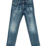 Jeans Skinny a Vita Media Blu-Grigio | Logo Posteriore | Design Classico a Cinque Tasche