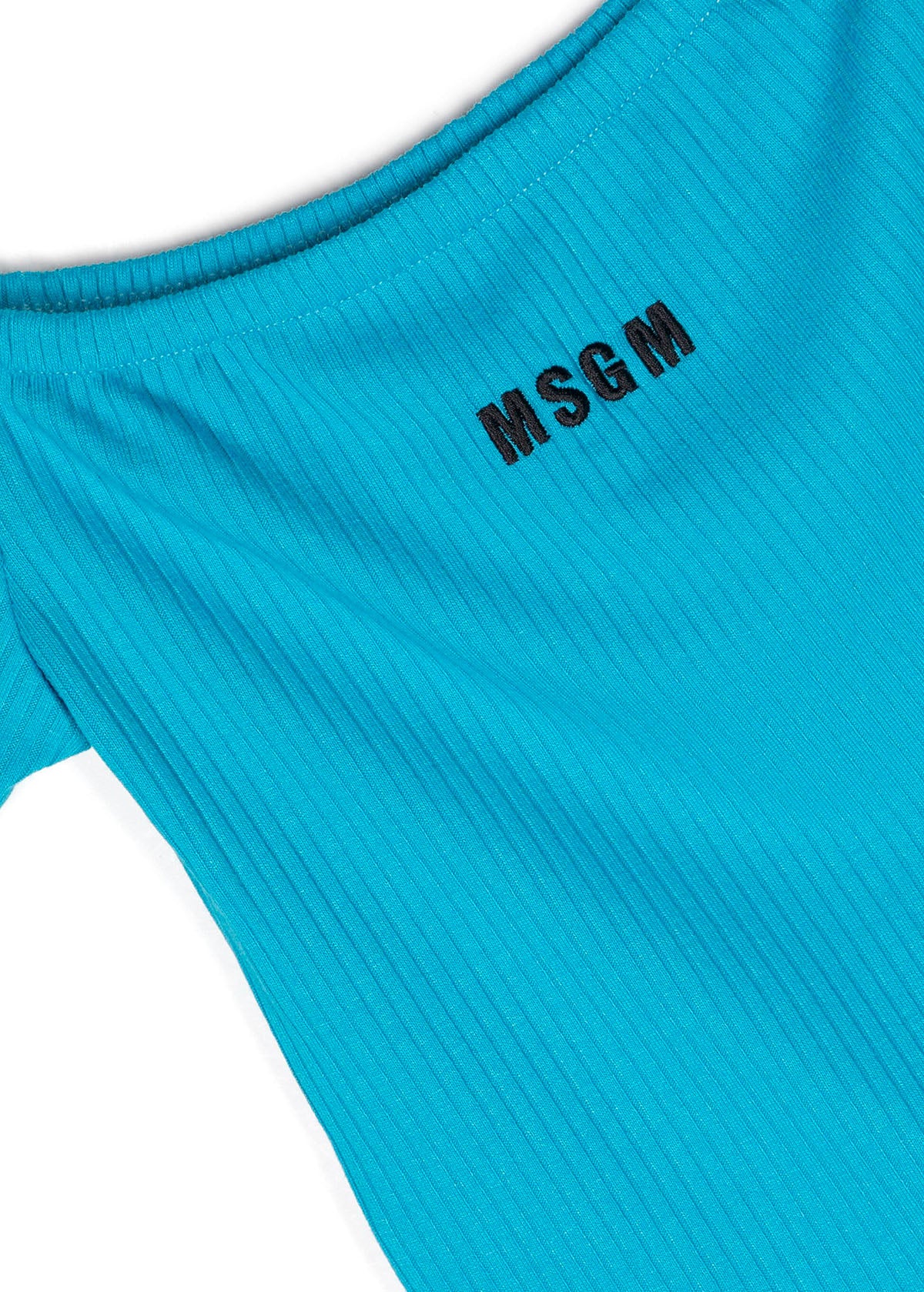 Msgm Kids Maglia Crop Turchese a Costine