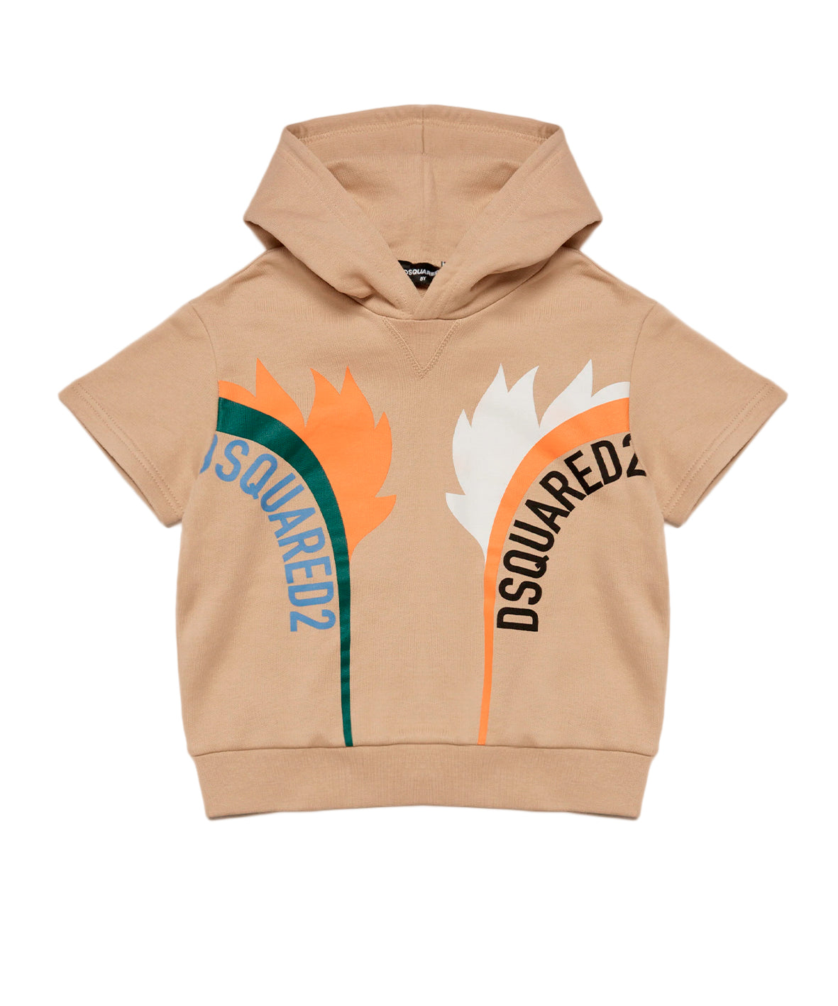 Dsquared2 Kids Felpa con Cappuccio Beige a Maniche Corte