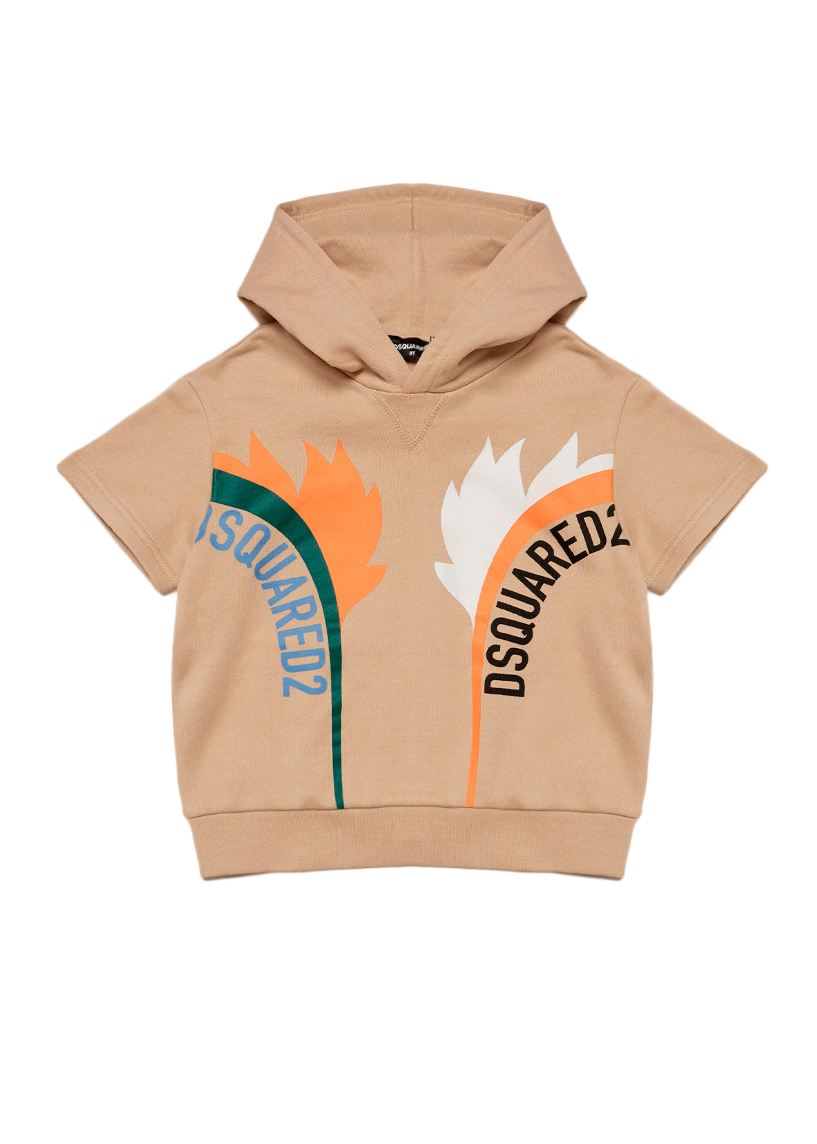 Dsquared2 Kids Felpa con Cappuccio Beige a Maniche Corte