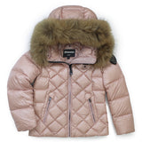 Blauer Kids Giubbino Rosa con Imbotittura Asimettrica e Vera Pelliccia