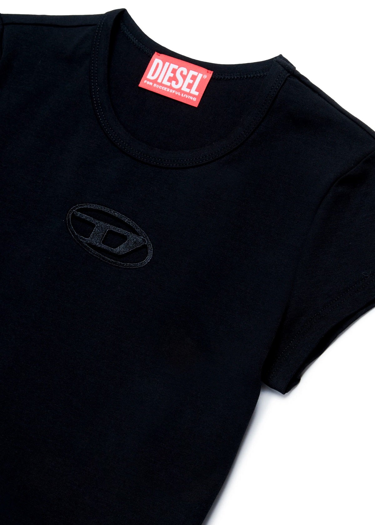 Diesel Kids T-Shirt Nera con Logo Oval D per Bambine