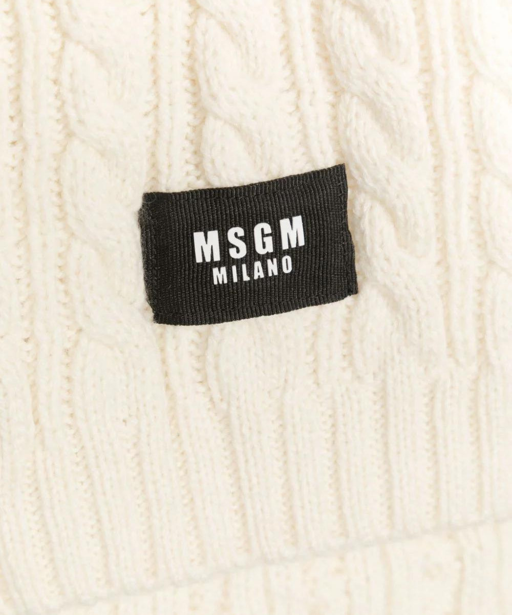 Eleganza avvolgente: Sciarpa in Lana a Coste MSGM Kids - Bianco Avorio con Applicazione Crema
