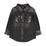 Dsquared2 Kids Camicia di Jeans Scuro con Schizzi