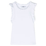 Msgm Kids Canotta a Costine Bianca con Ruches