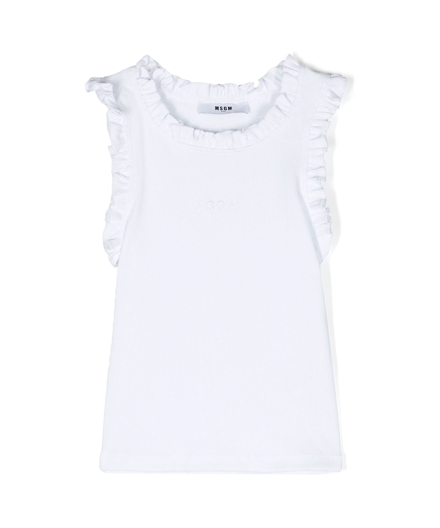 Msgm Kids Canotta a Costine Bianca con Ruches