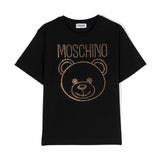 Moschino Kids T-Shirt Nera con Decorazione Teddy Bear per Bambine